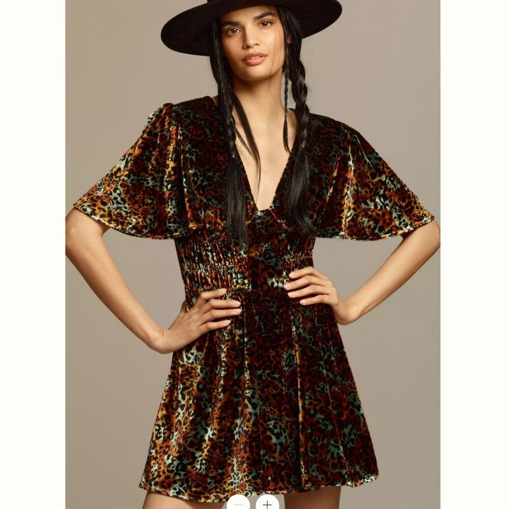 By Anthropologie Short-Sleeve Velvet Mini Dress